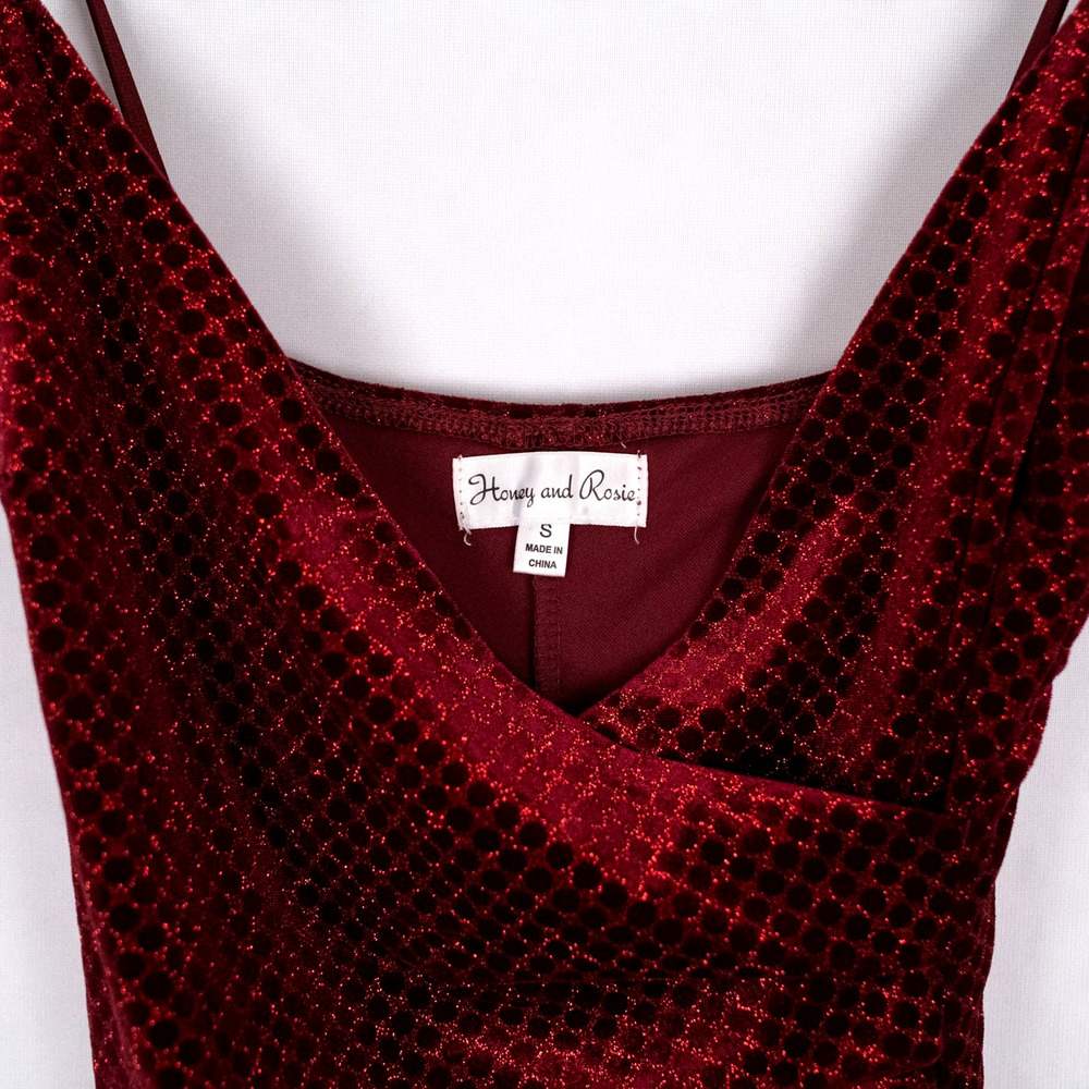 Velvety Velour Glittery Burgundy Cocktail Event Dress Juniors SMALL Asymmetric - Picture 5 of 5